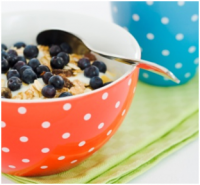 Bowl of high fibre cereal with blueberries